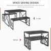 Modern Industrial Black Wood-Top Kitchen Dining Table Set with 2 Benches