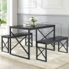 Modern Industrial Black Wood-Top Kitchen Dining Table Set with 2 Benches