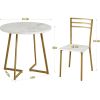 3-Piece Kitchen Dining Set with Round White Faux Marble-Top Table and 2 Chairs